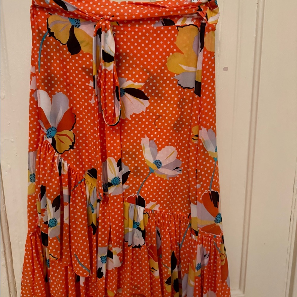 CAbi Orange Floral Ruffle Wrap Midi Skirt - Picture 3 of 5